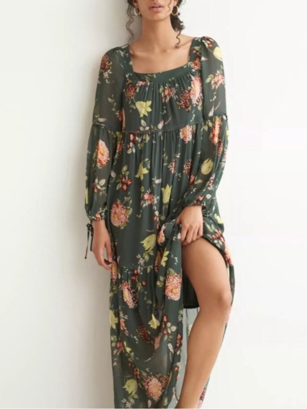 Anthropologie Women’s Evelin Square Neck Floral 3/4 Length Sleeve Maxi Dress S